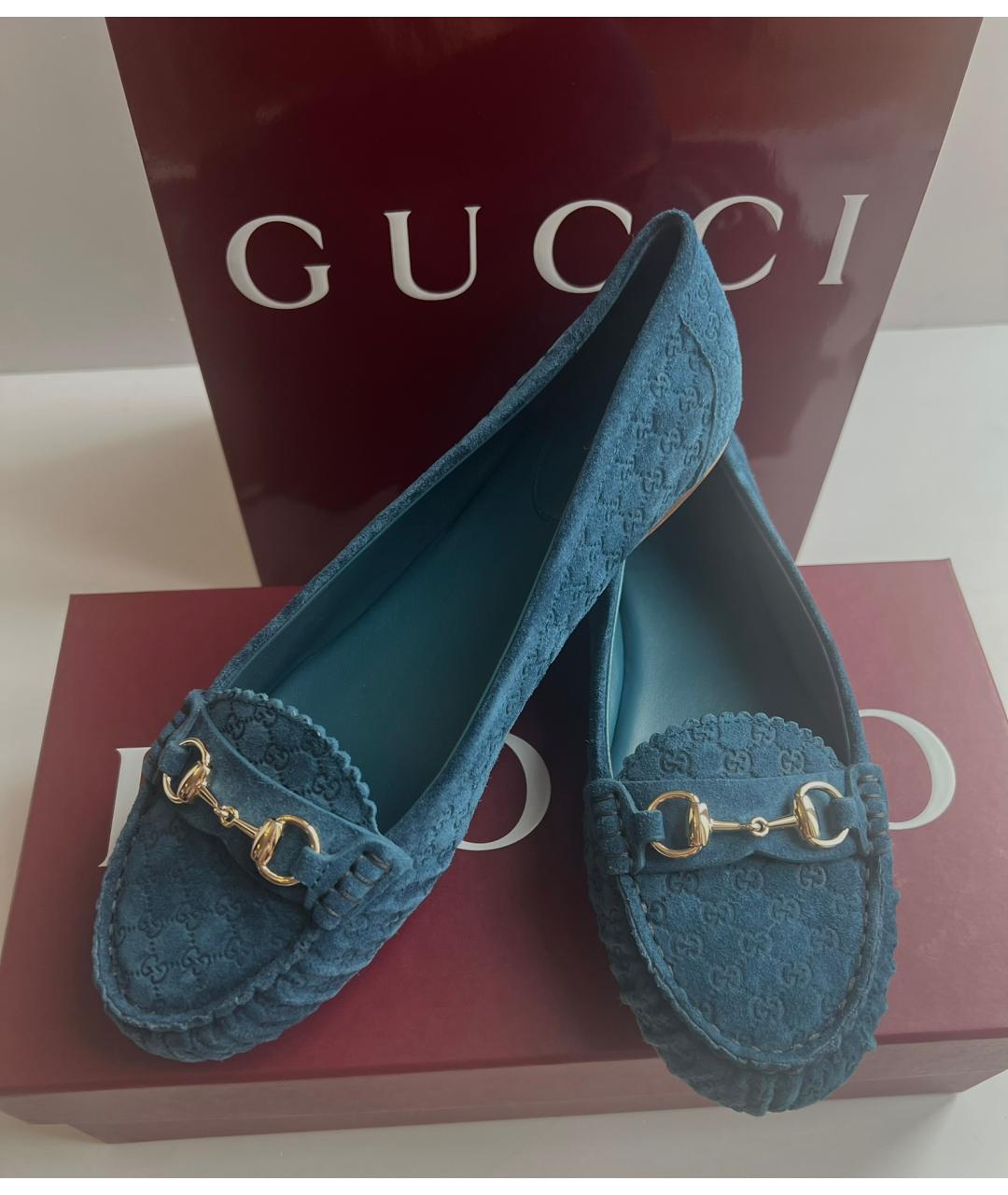 GUCCI Синие замшевые мокасины, фото 2