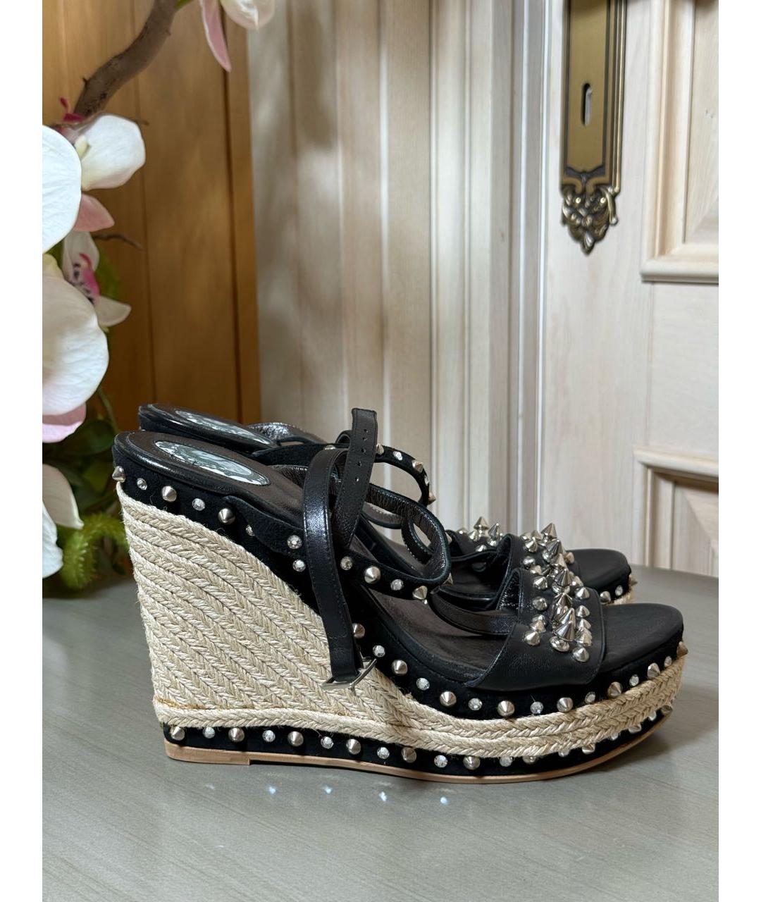 PHILIPP PLEIN Черные кожаные босоножки, фото 4