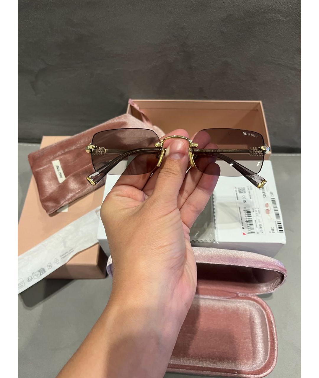 MIU MIU Золотые металлические солнцезащитные очки, фото 5