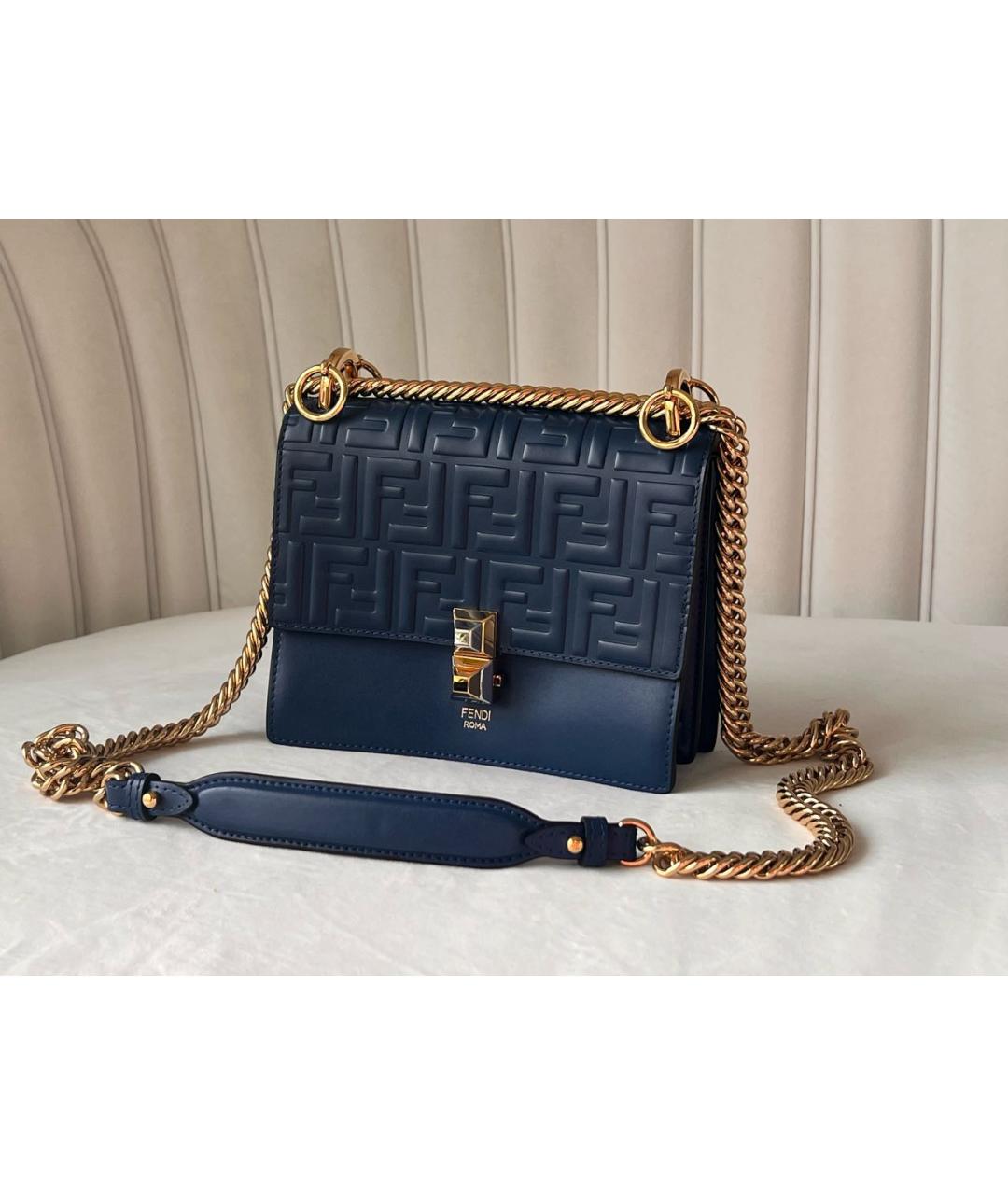 FENDI Темно-синяя кожаная сумка через плечо, фото 2