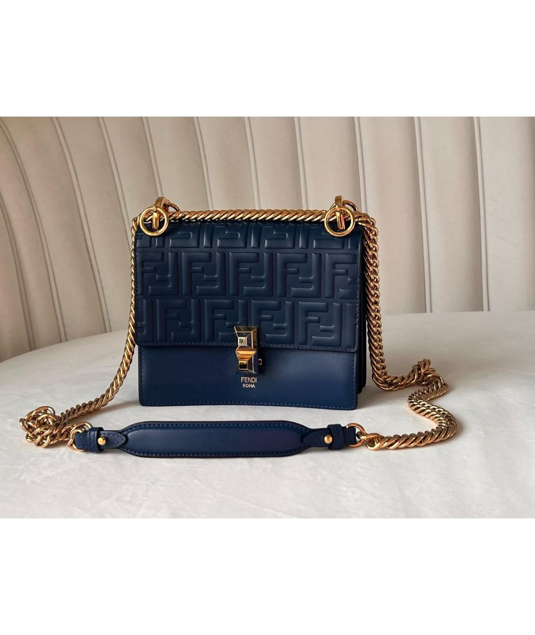 FENDI Темно-синяя кожаная сумка через плечо, фото 9
