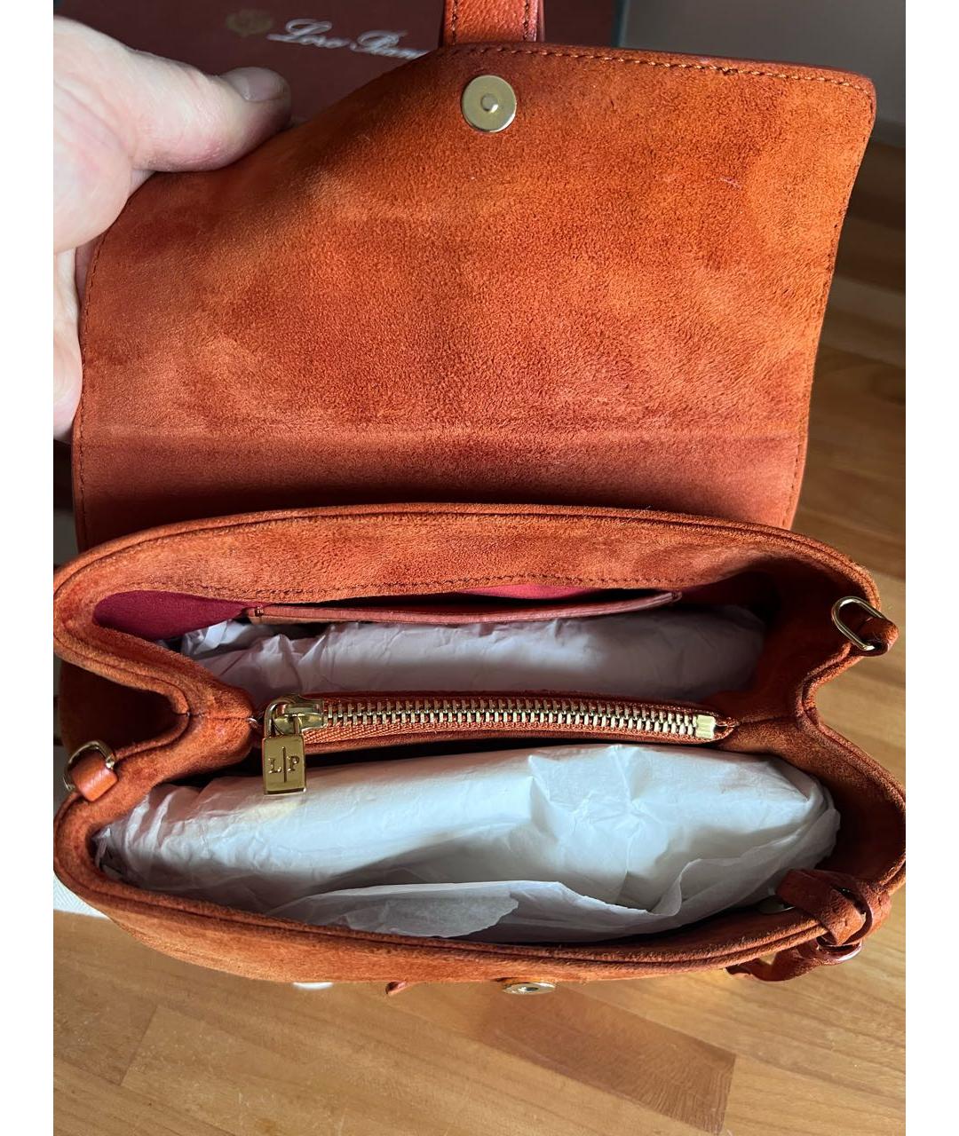 LORO PIANA Оранжевая замшевая сумка через плечо, фото 4