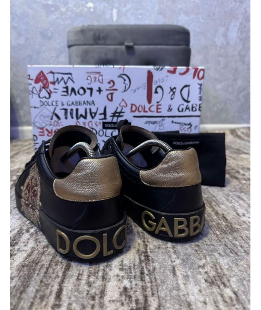 DOLCE&GABBANA Черные кожаные низкие кроссовки / кеды, фото 4