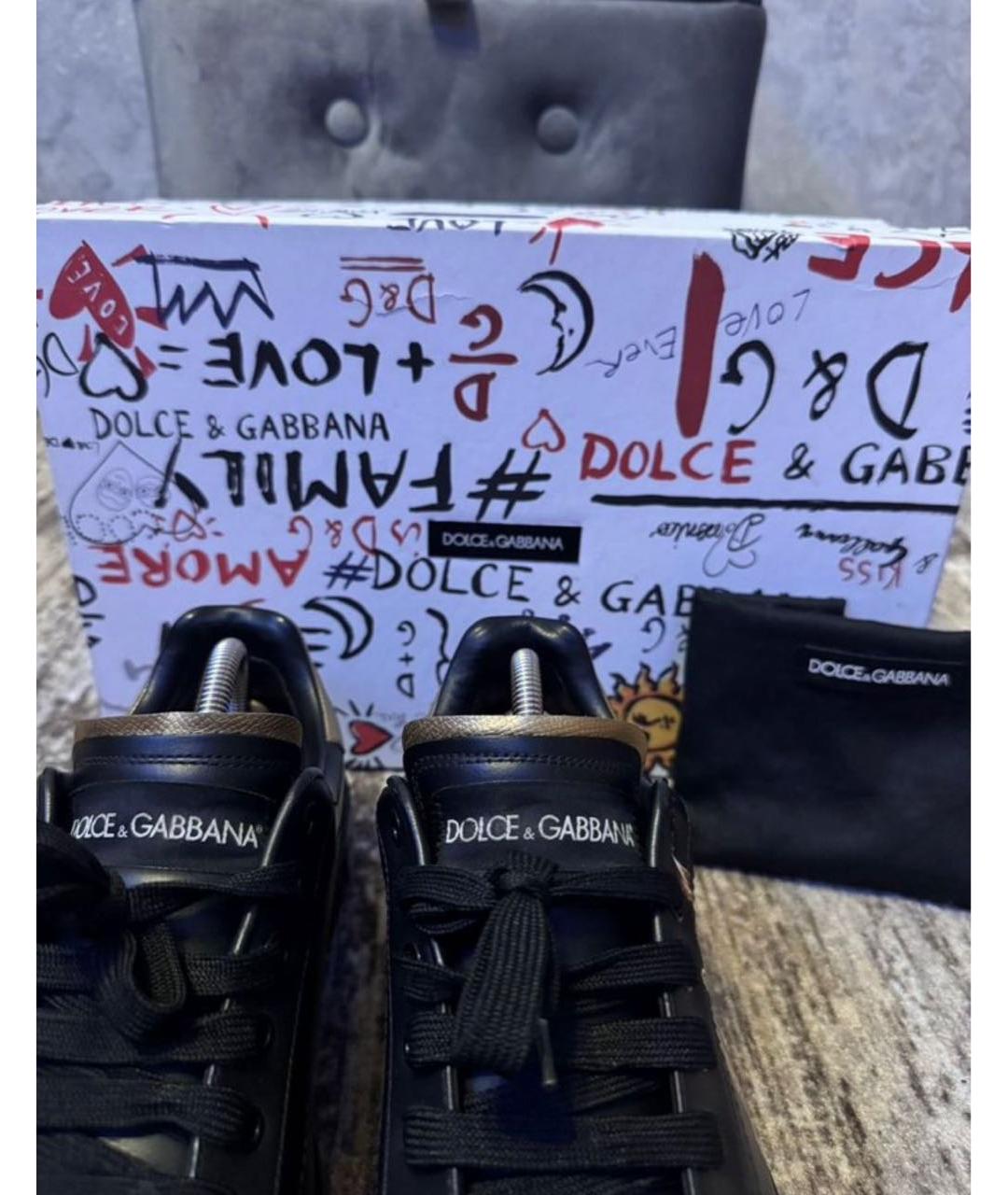 DOLCE&GABBANA Черные кожаные низкие кроссовки / кеды, фото 2
