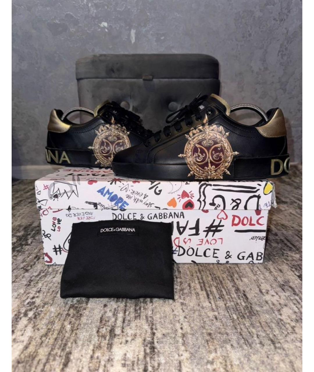 DOLCE&GABBANA Черные кожаные низкие кроссовки / кеды, фото 6