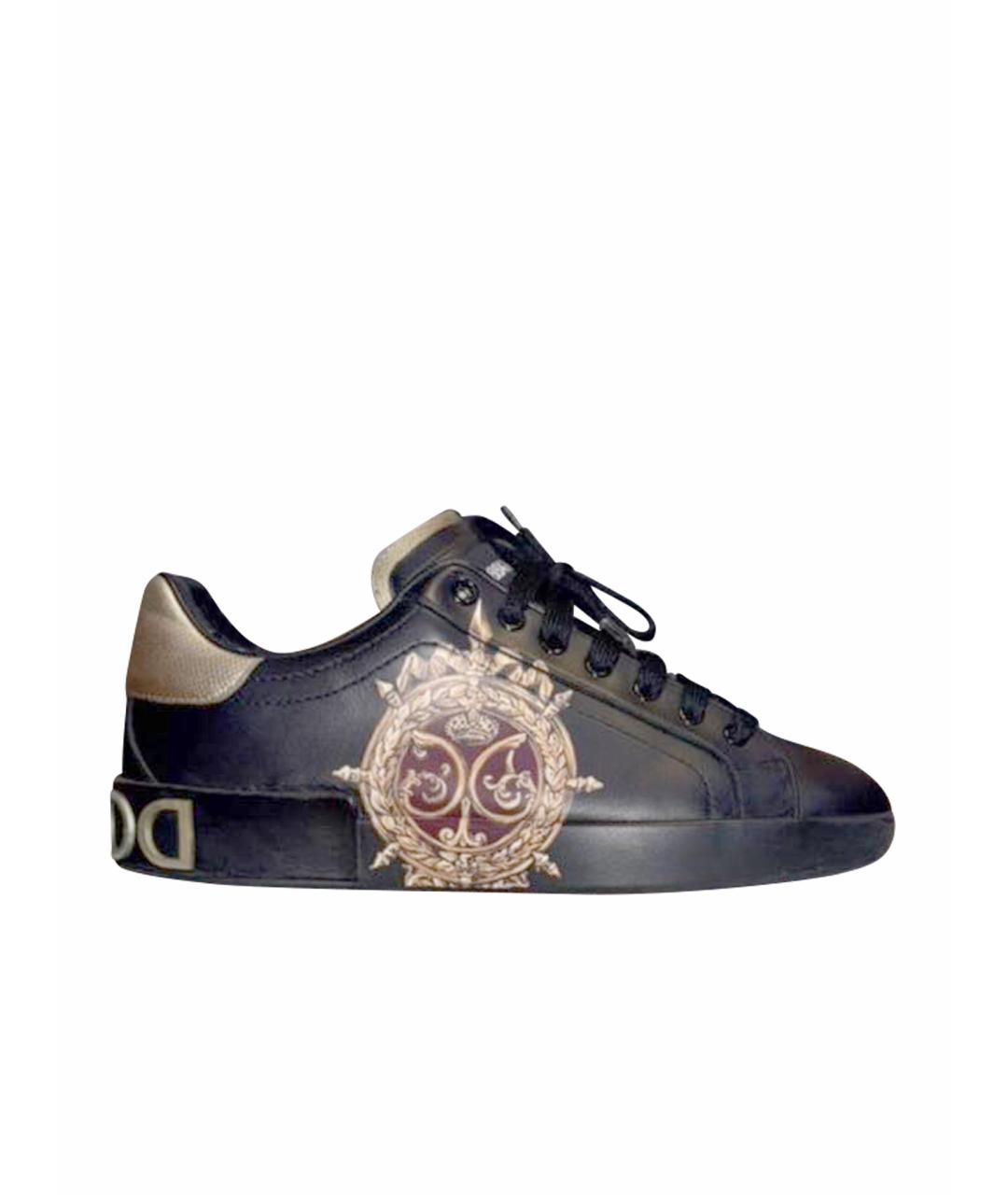 DOLCE&GABBANA Черные кожаные низкие кроссовки / кеды, фото 1