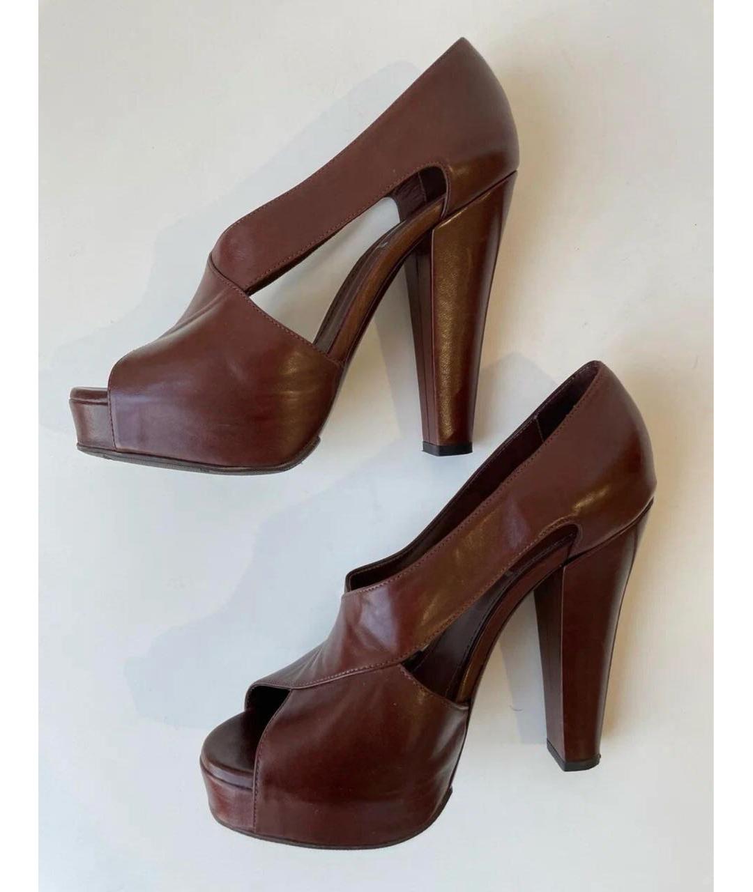 SAINT LAURENT Коричневые кожаные туфли, фото 5