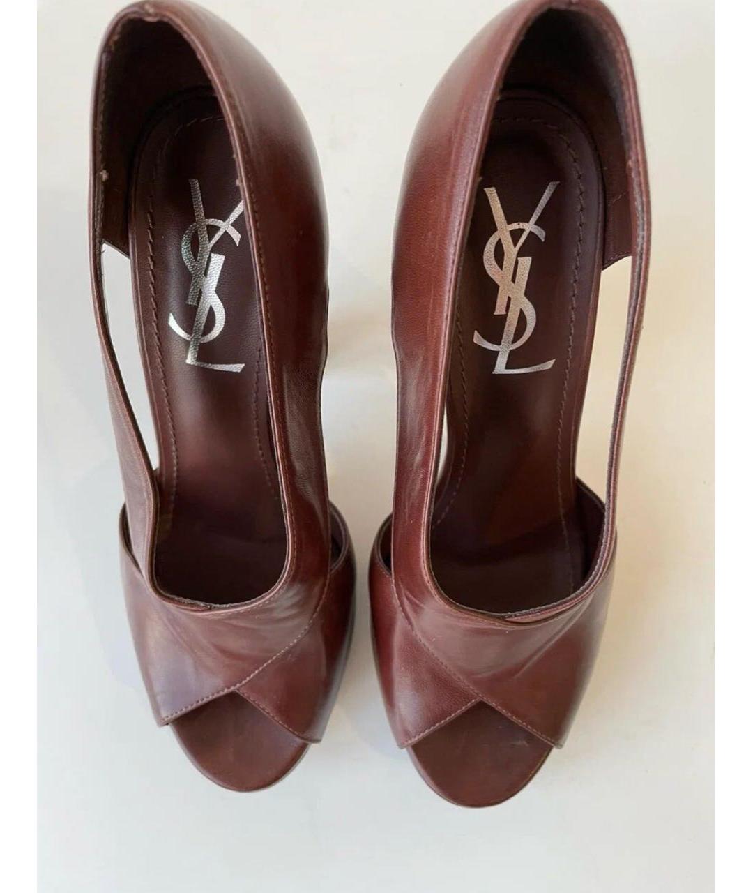 SAINT LAURENT Коричневые кожаные туфли, фото 4