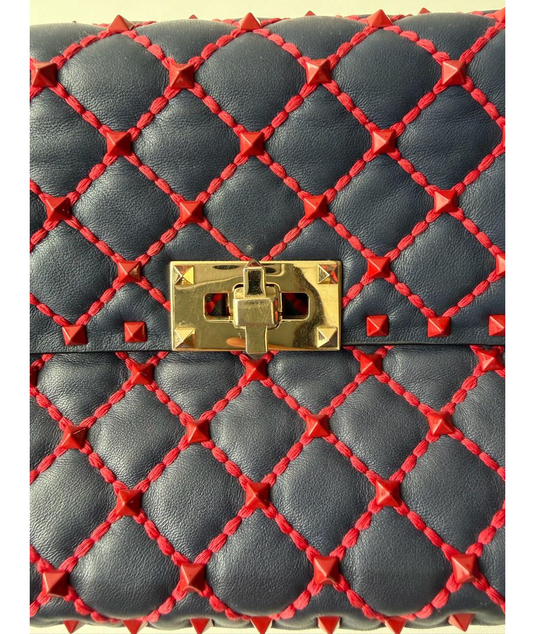 VALENTINO Темно-синяя кожаная сумка с короткими ручками, фото 6