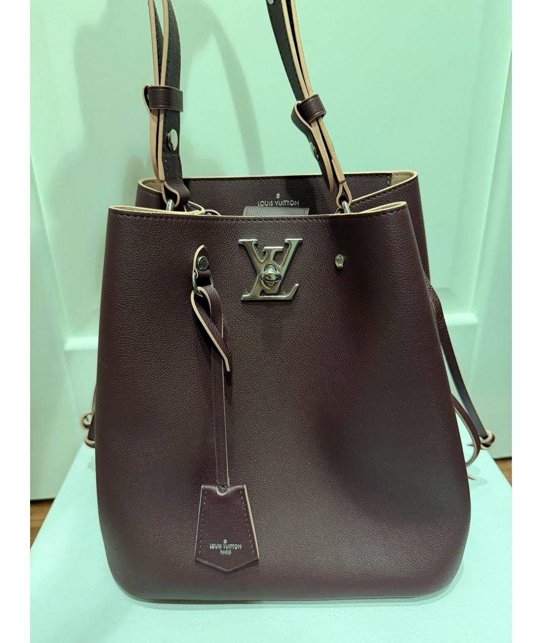 LOUIS VUITTON Бордовая кожаная сумка тоут, фото 5