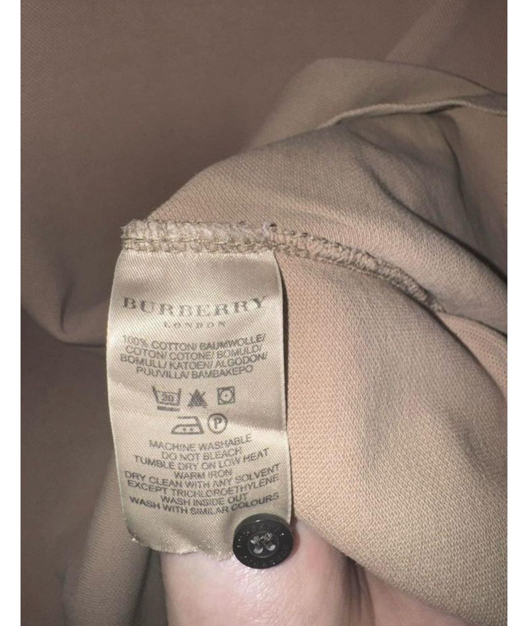 BURBERRY Бежевое хлопковое поло с коротким рукавом, фото 5