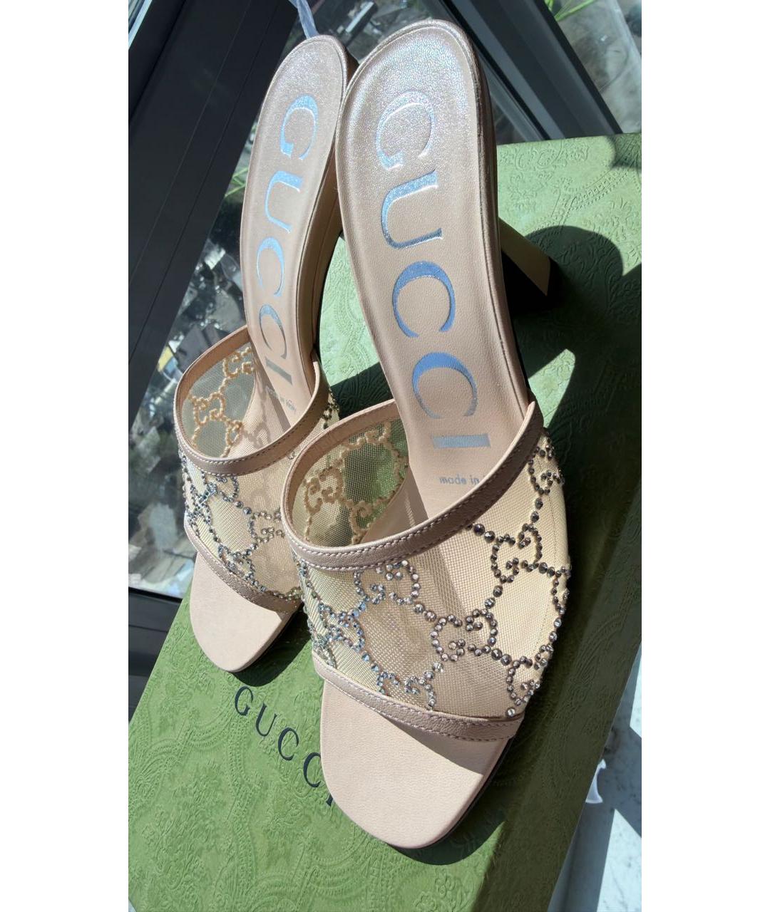 GUCCI Бежевые текстильные мюли, фото 5