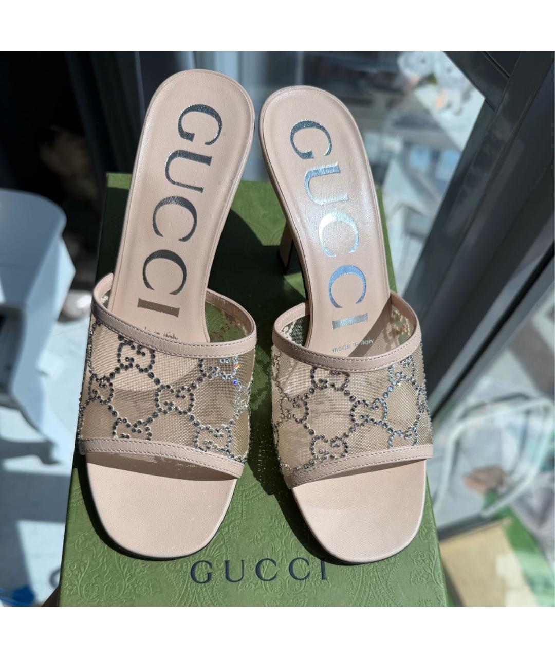 GUCCI Бежевые текстильные мюли, фото 2