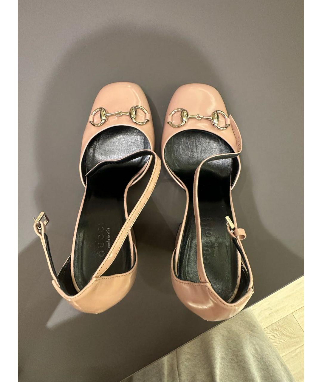 GUCCI Бежевые кожаные туфли, фото 3