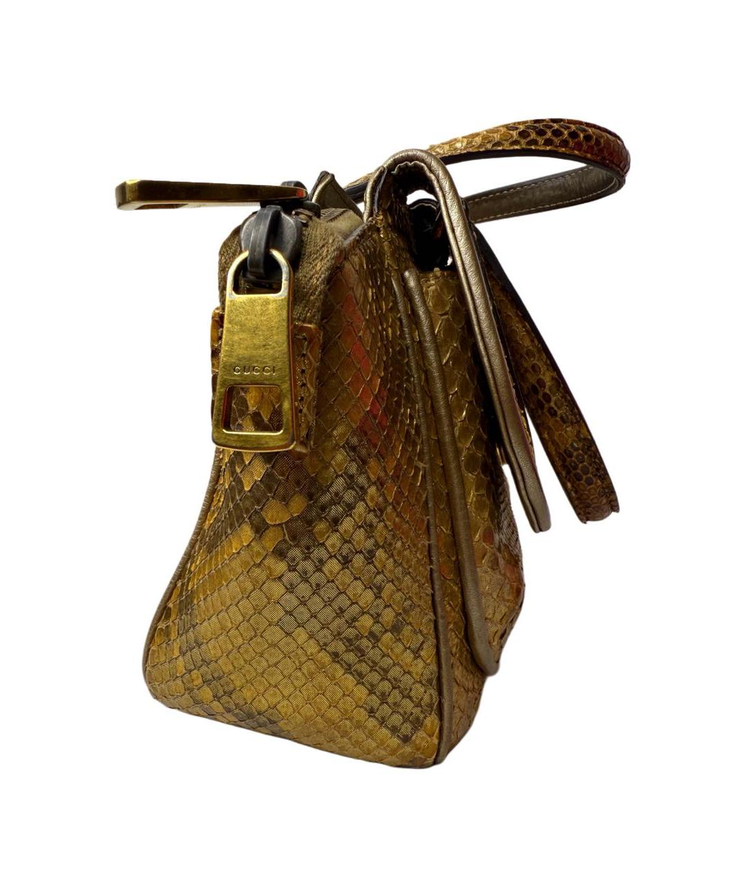 GUCCI Золотая кожаная сумка с короткими ручками, фото 3