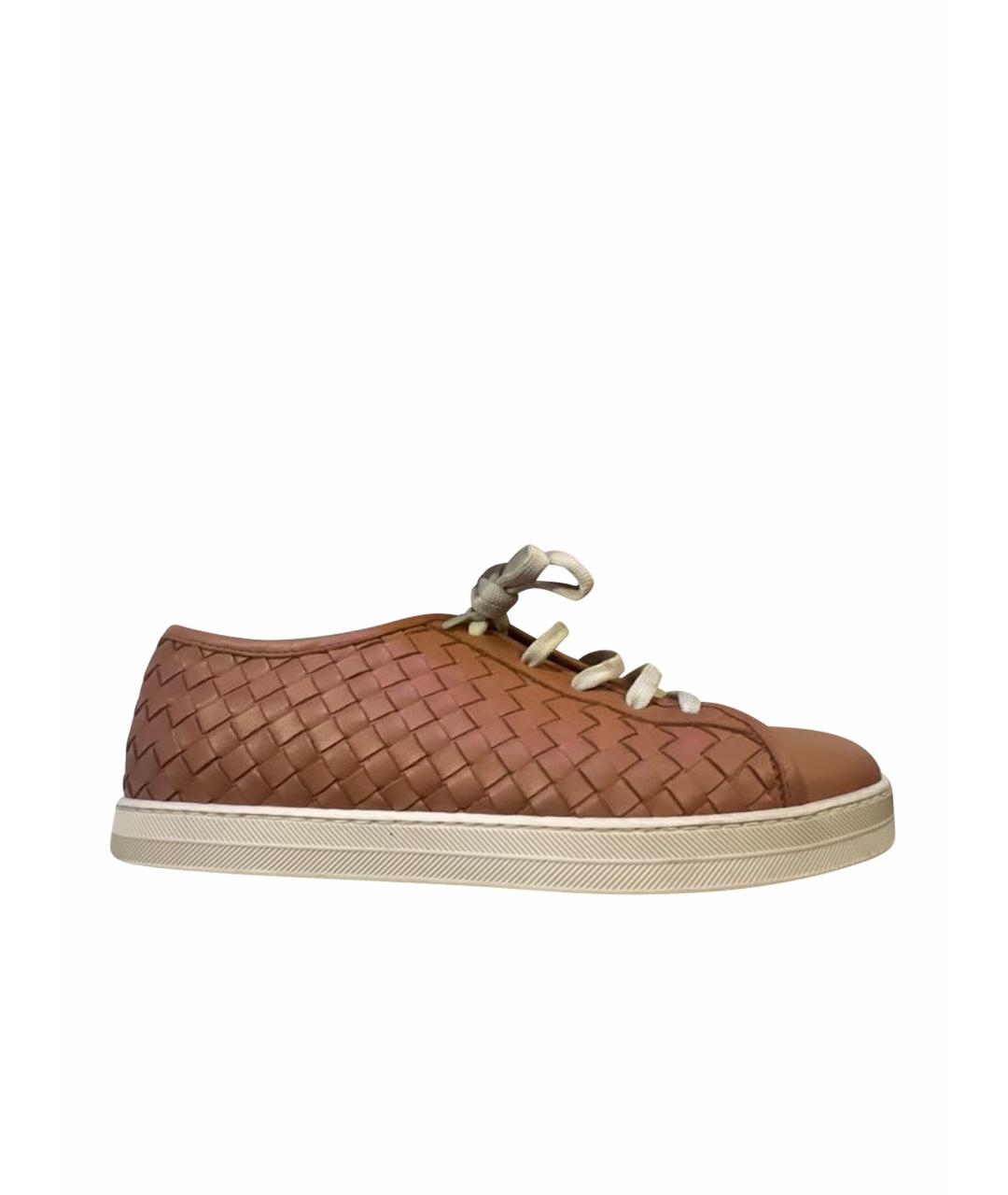 BOTTEGA VENETA Коричневые кожаные кеды, фото 1