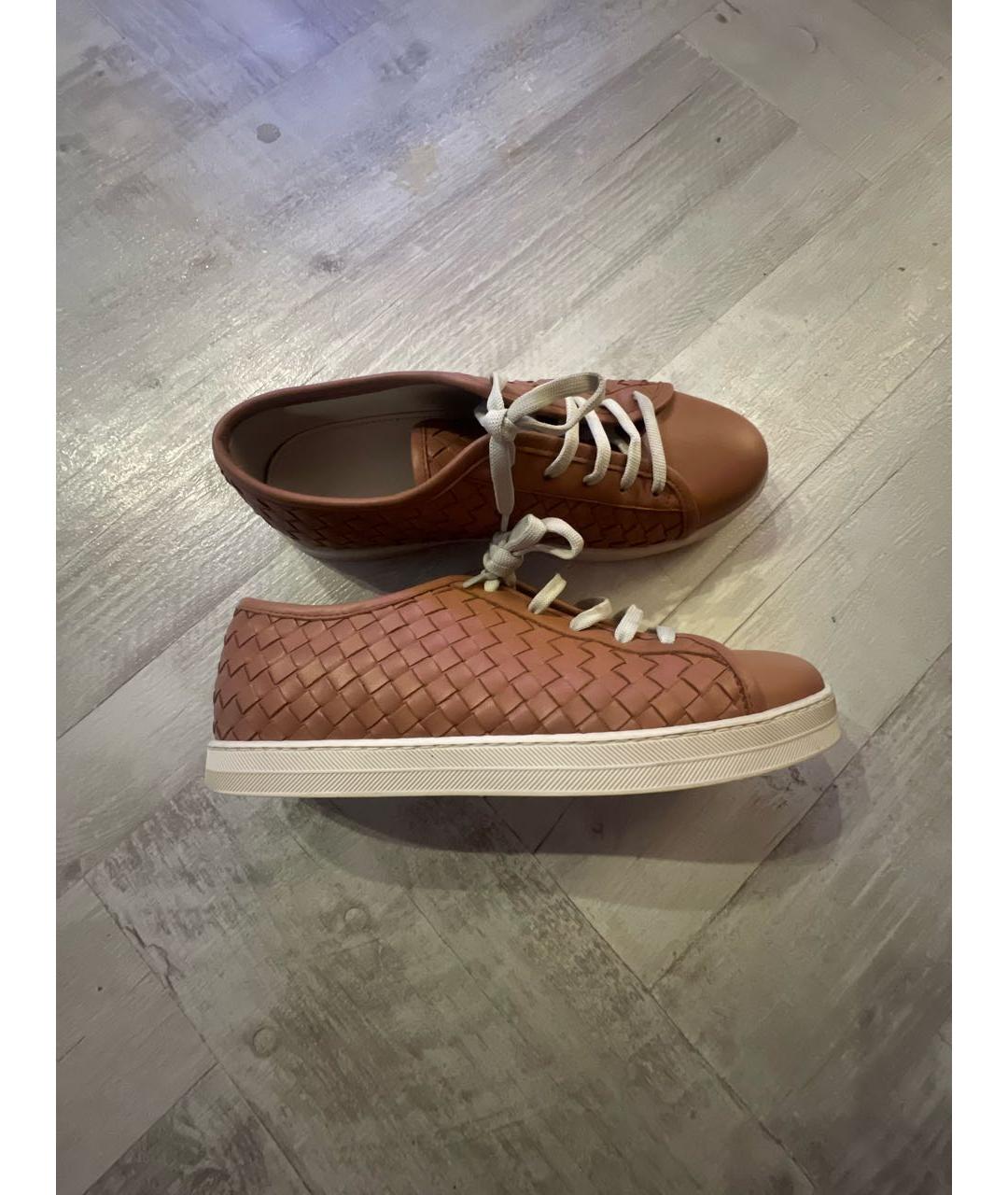 BOTTEGA VENETA Коричневые кожаные кеды, фото 5