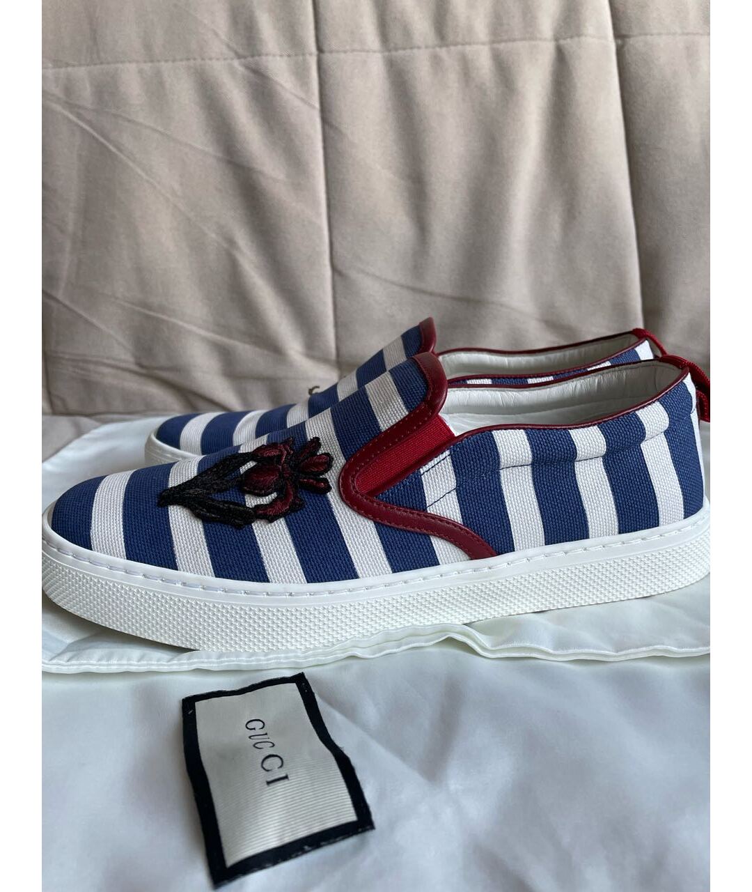 GUCCI Синие текстильные слипоны, фото 2