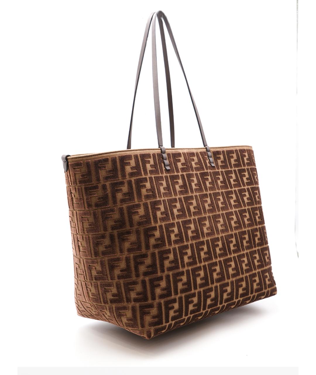 FENDI Коричневая тканевая сумка тоут, фото 2