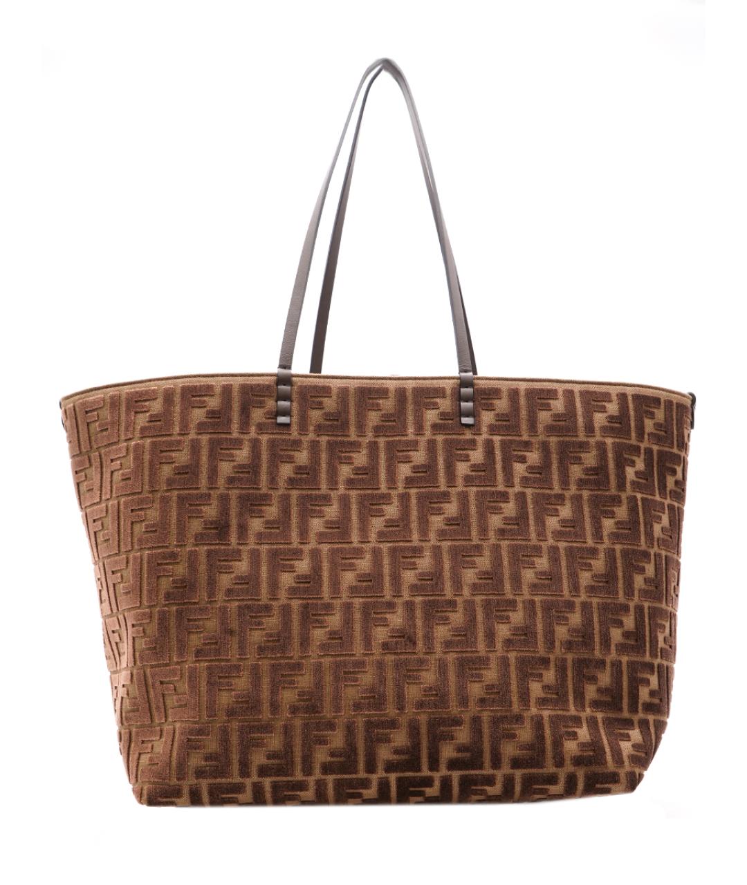 FENDI Коричневая тканевая сумка тоут, фото 1