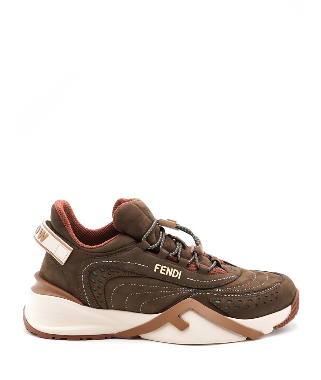 FENDI Коричневые кожаные кроссовки, фото 1