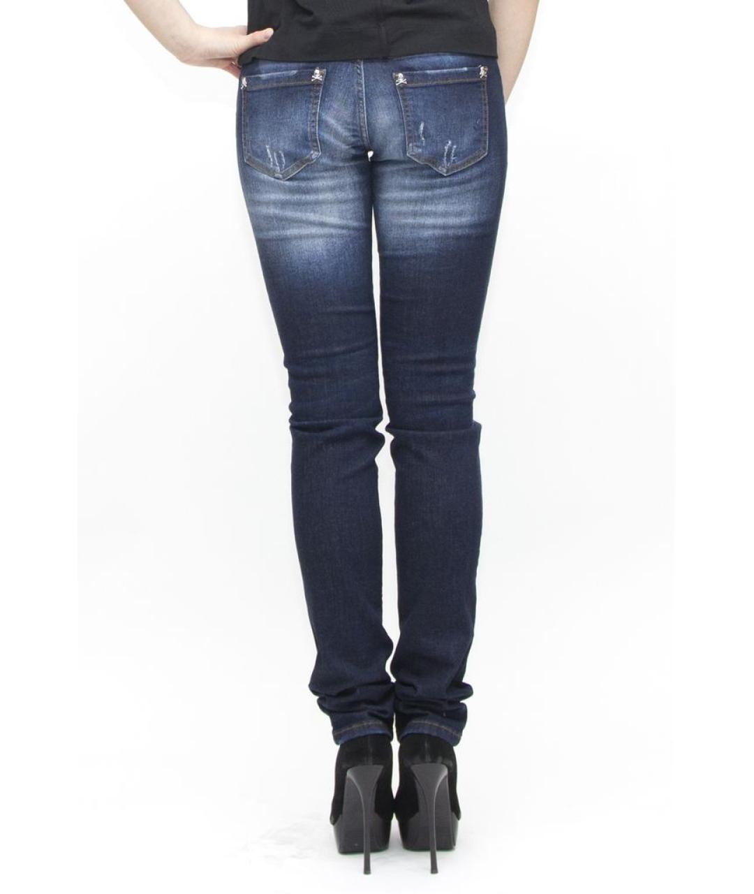 PHILIPP PLEIN Синие хлопковые прямые джинсы, фото 2