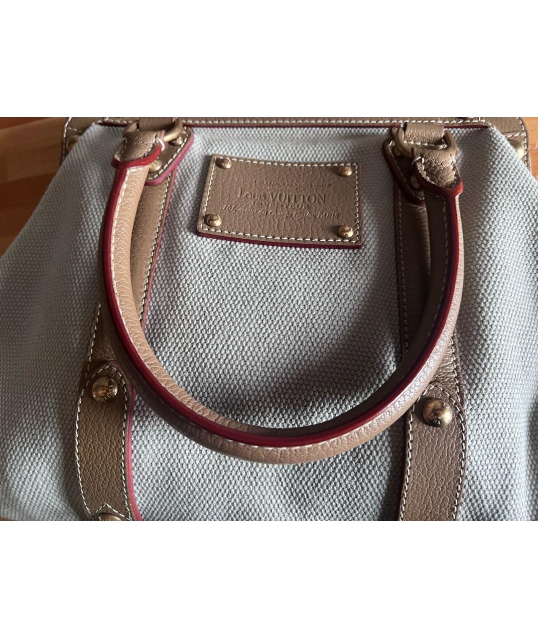 LOUIS VUITTON Серая тканевая сумка с короткими ручками, фото 5