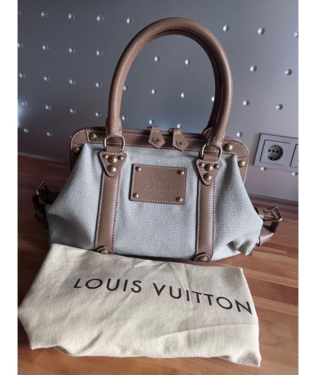 LOUIS VUITTON Серая тканевая сумка с короткими ручками, фото 8