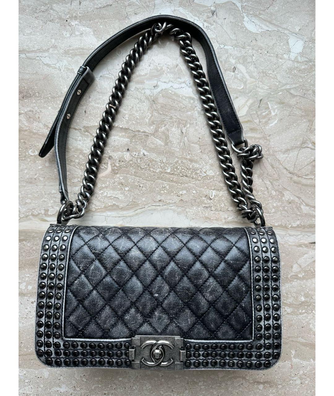 CHANEL Антрацитовая кожаная сумка через плечо, фото 5