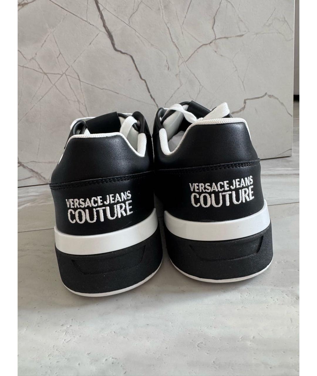 VERSACE JEANS COUTURE Черные кожаные низкие кроссовки / кеды, фото 4