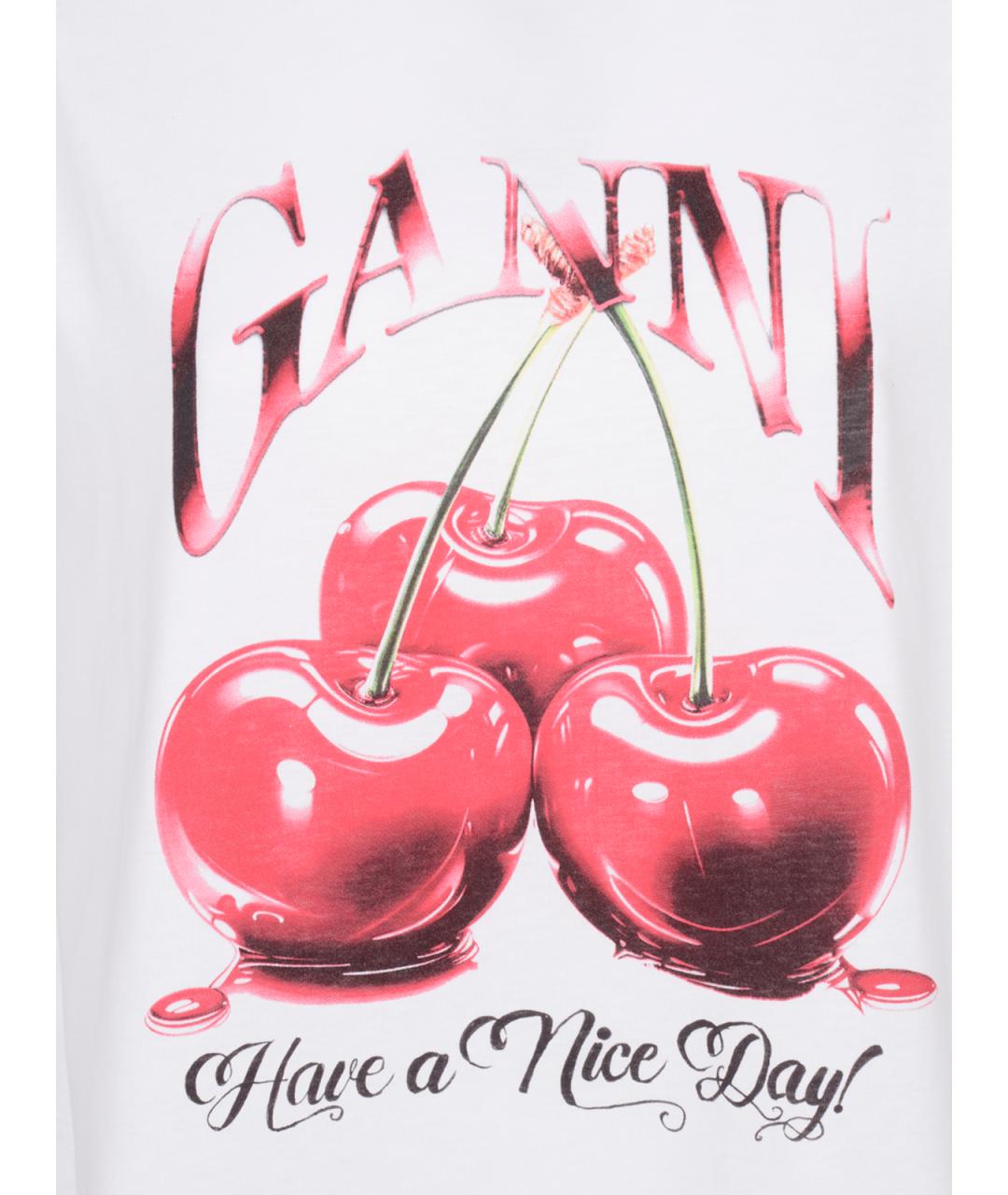 GANNI Белая хлопковая футболка, фото 3