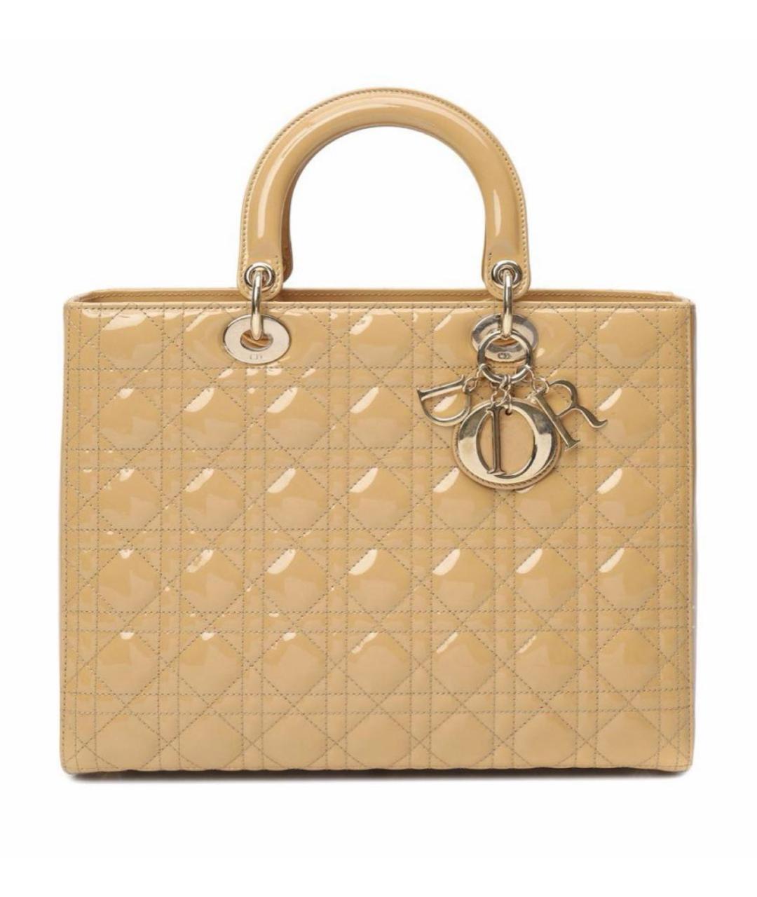 CHRISTIAN DIOR Горчичная сумка с короткими ручками из лакированной кожи, фото 6