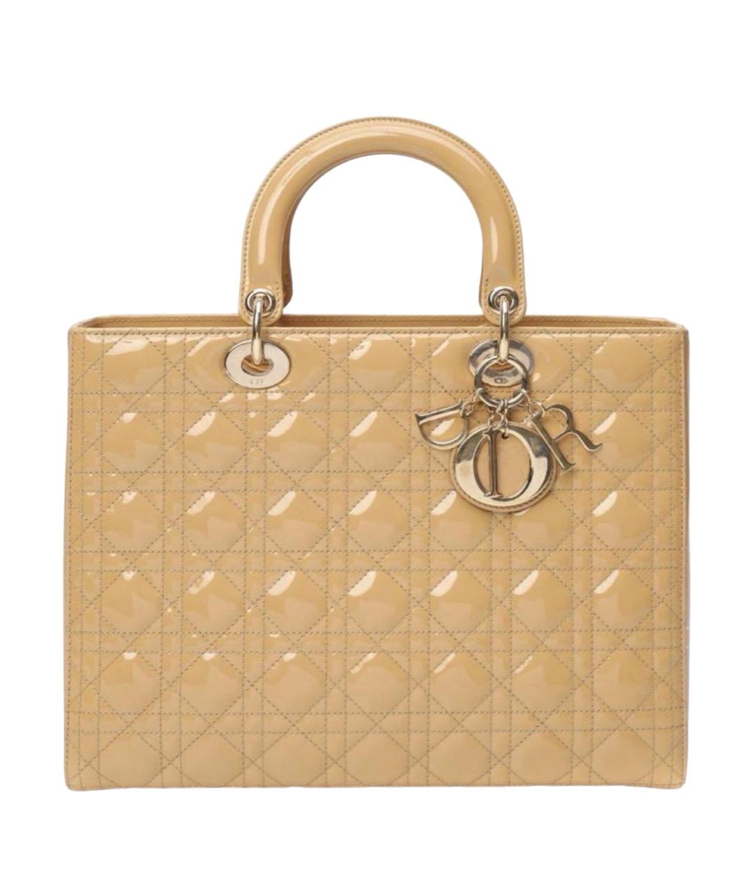 CHRISTIAN DIOR Горчичная сумка с короткими ручками из лакированной кожи, фото 1