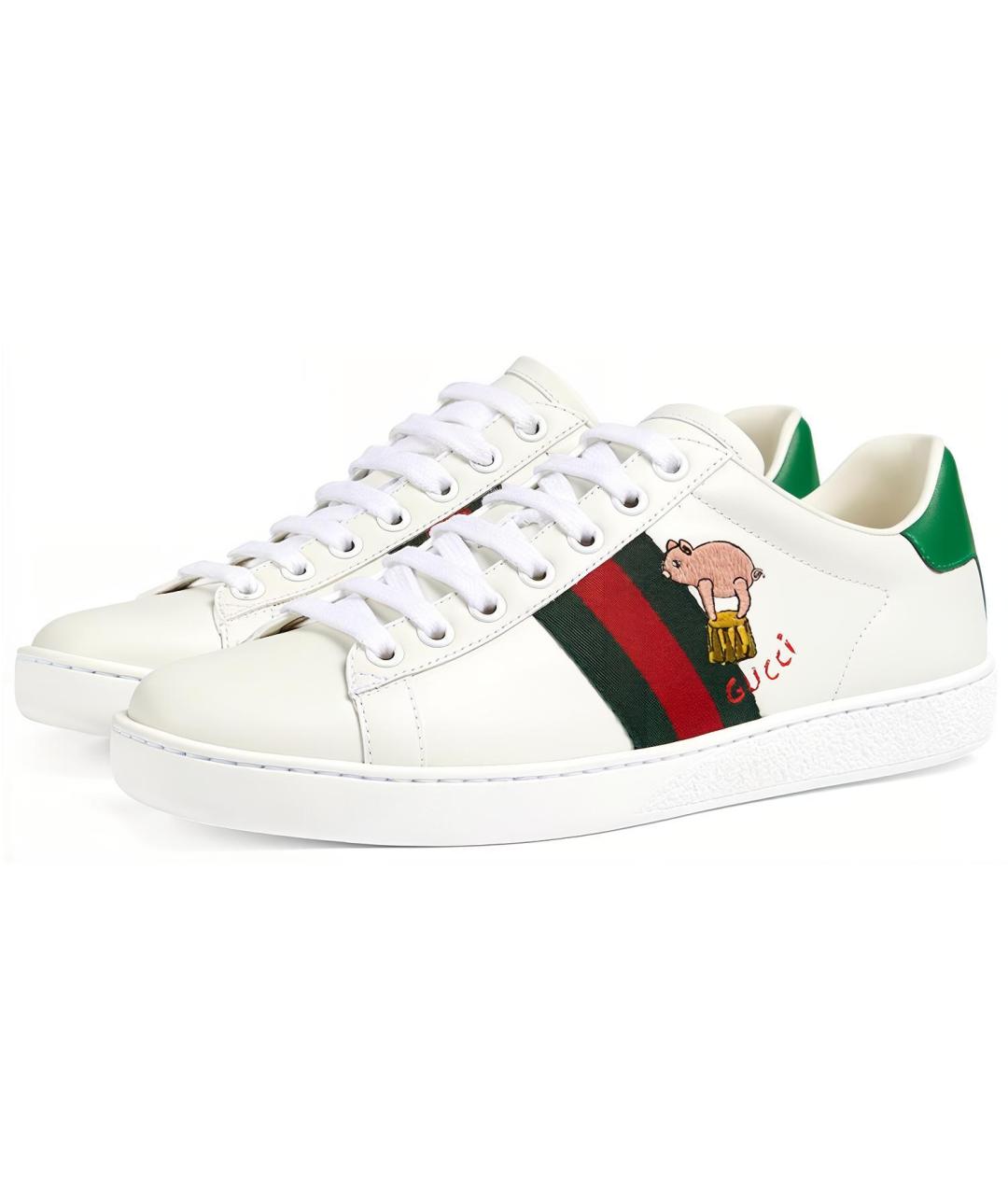 GUCCI Белые кожаные кроссовки, фото 2