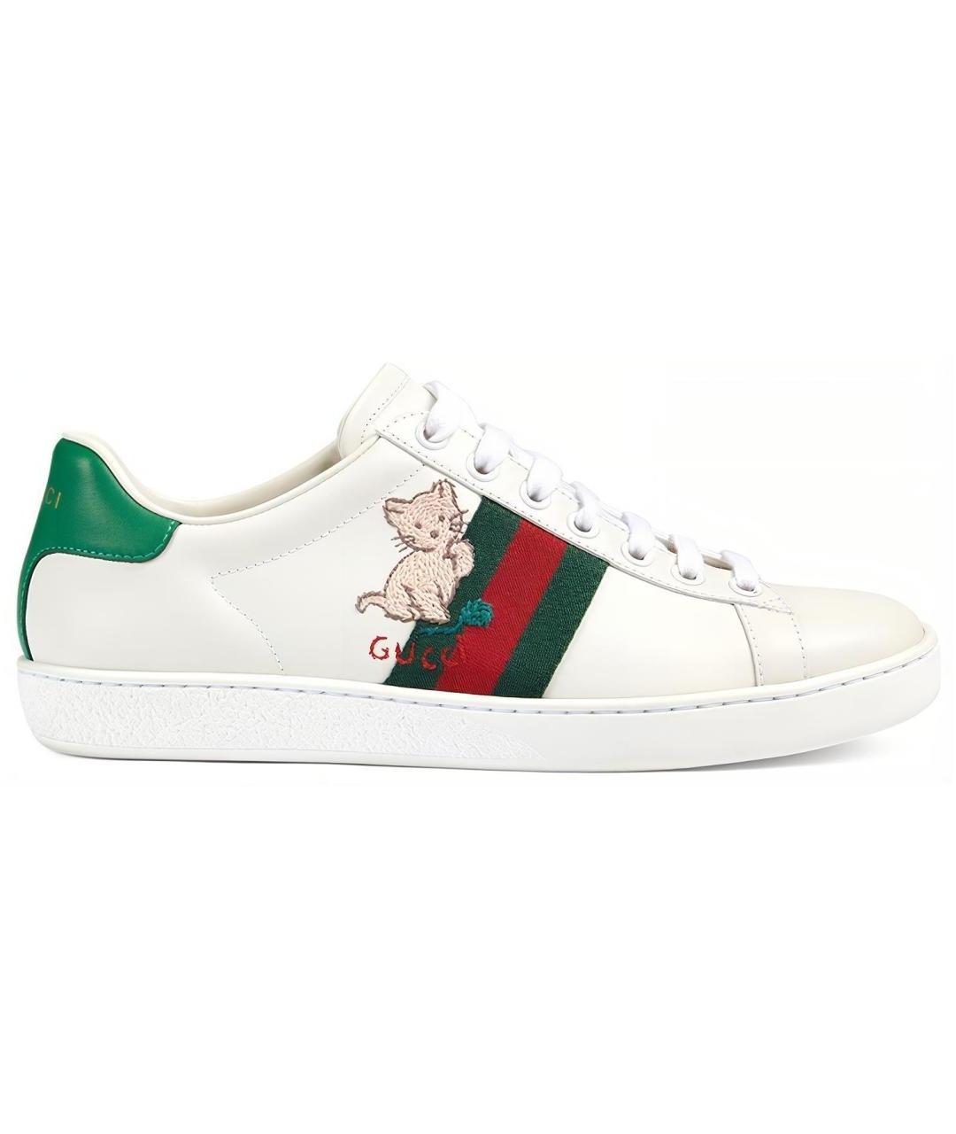 GUCCI Белые кожаные кроссовки, фото 1