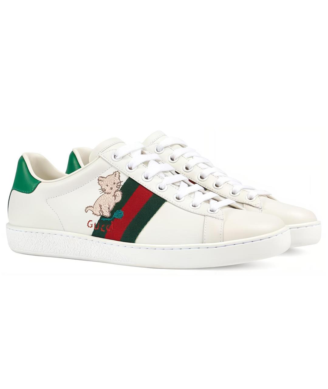 GUCCI Белые кожаные кроссовки, фото 3