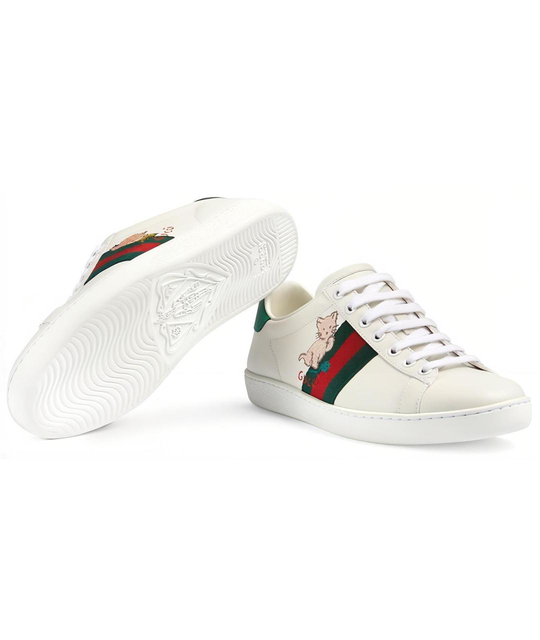 GUCCI Белые кожаные кроссовки, фото 4