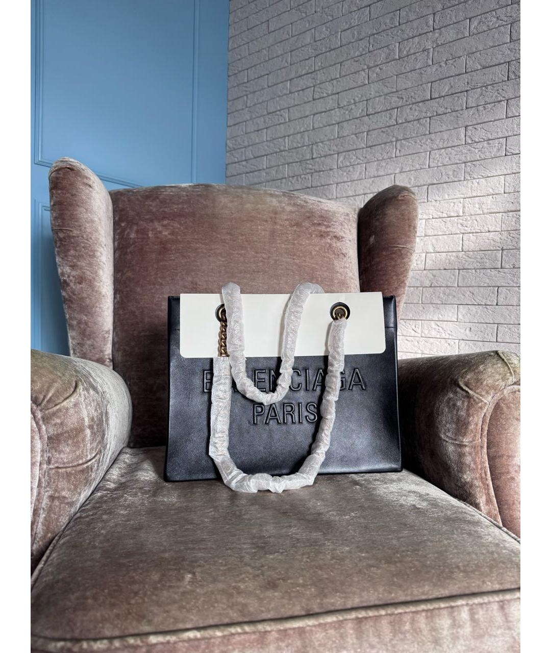 BALENCIAGA Черная кожаная сумка тоут, фото 3