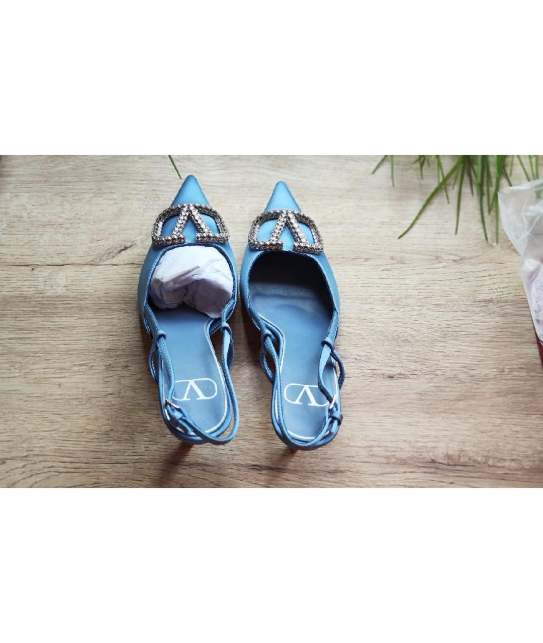 VALENTINO Голубые текстильные лодочки на низком каблуке, фото 3