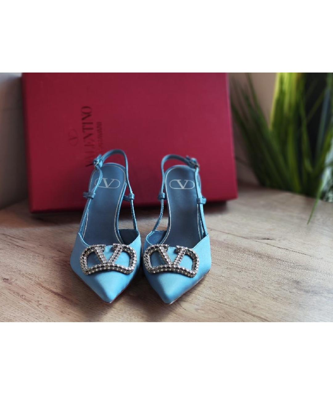 VALENTINO Голубые текстильные лодочки на низком каблуке, фото 2