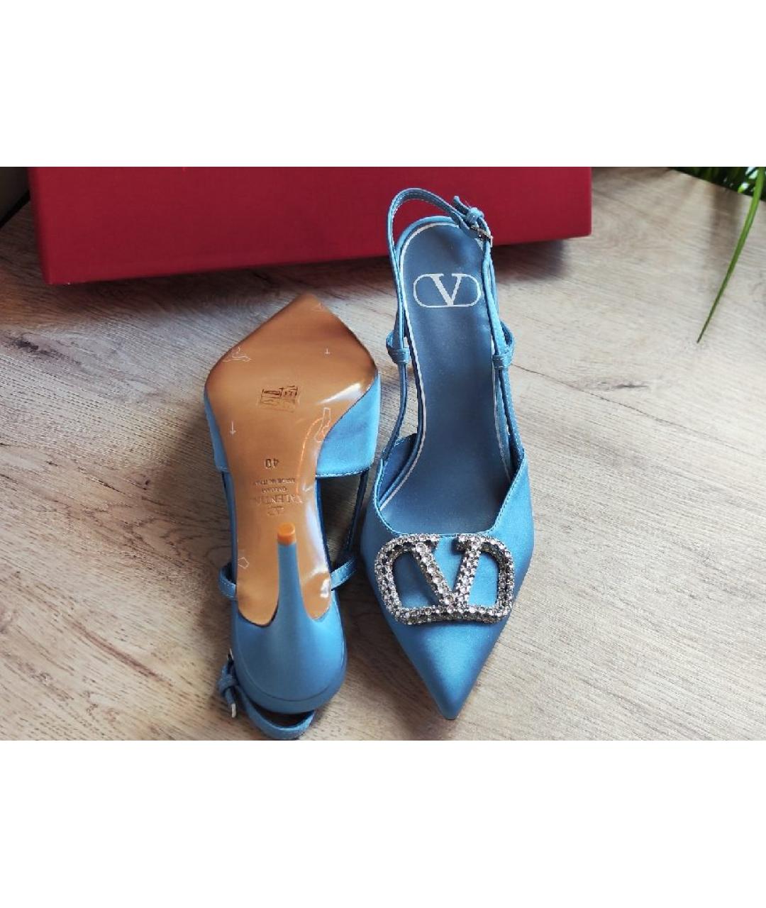 VALENTINO Голубые текстильные лодочки на низком каблуке, фото 6