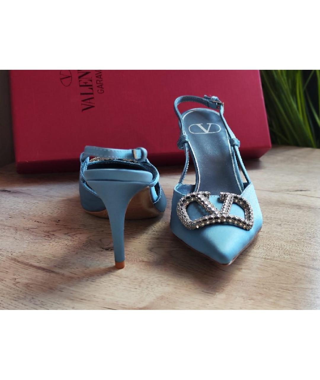 VALENTINO Голубые текстильные лодочки на низком каблуке, фото 7