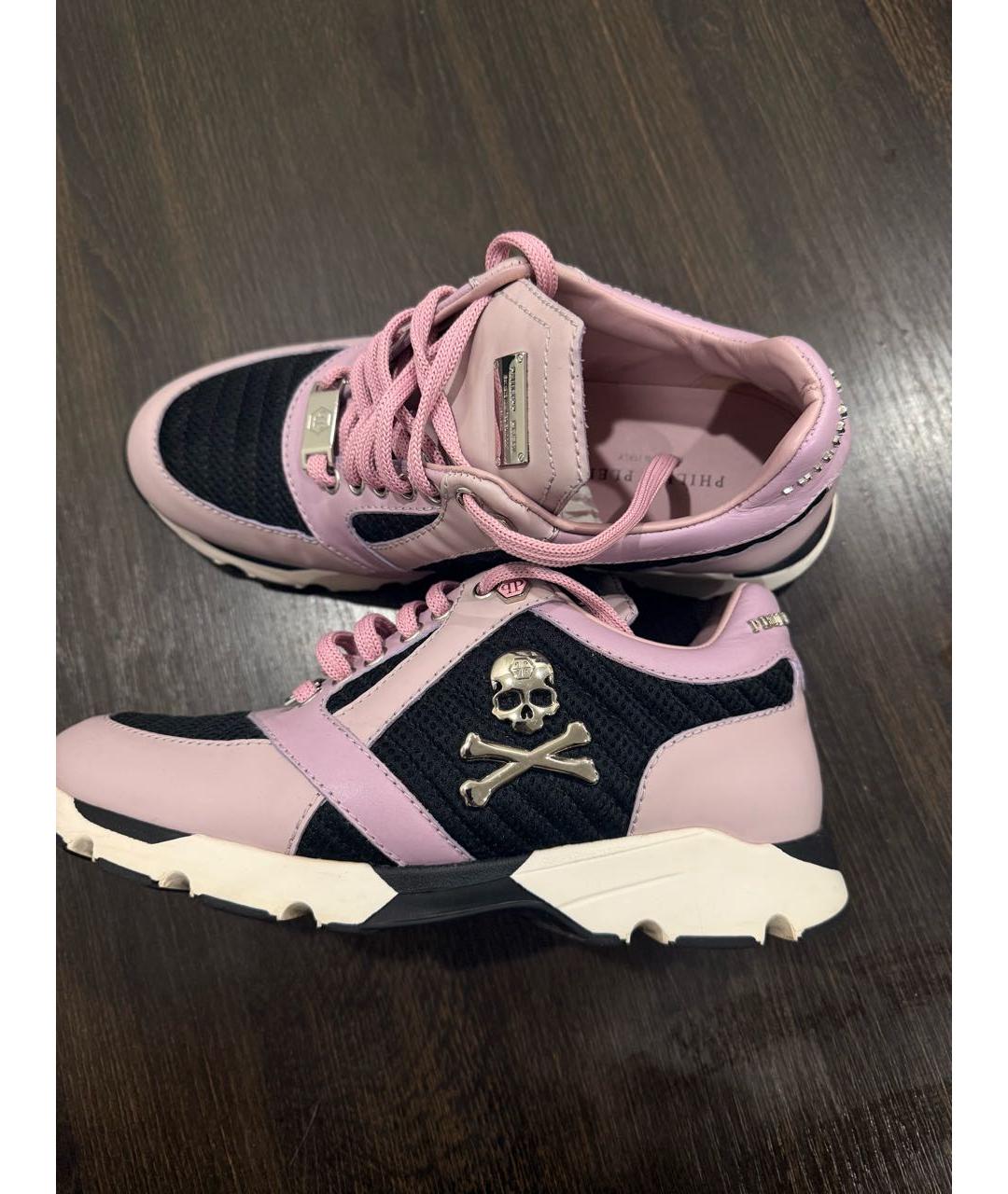 PHILIPP PLEIN Розовые кожаные кроссовки, фото 5