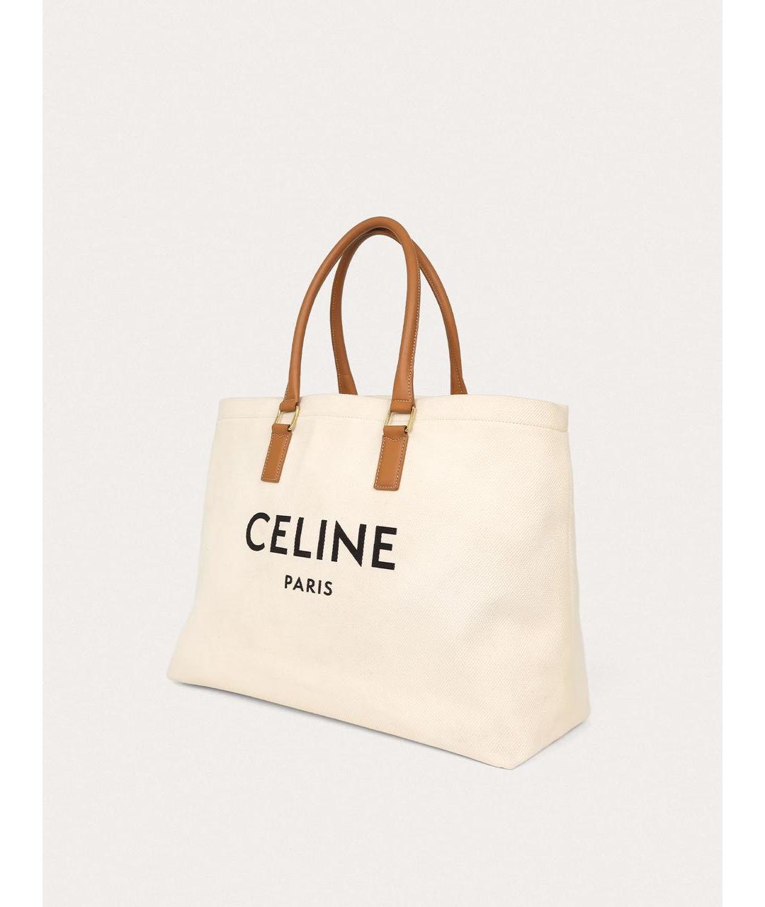 CELINE Белая тканевая сумка тоут, фото 2