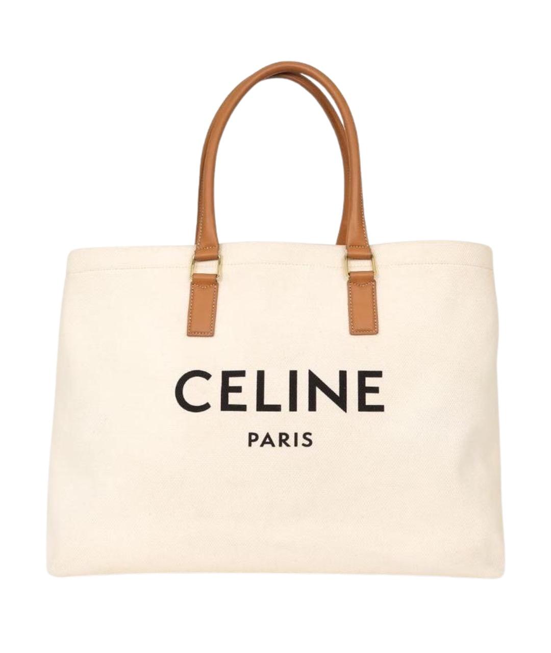 CELINE Белая тканевая сумка тоут, фото 1