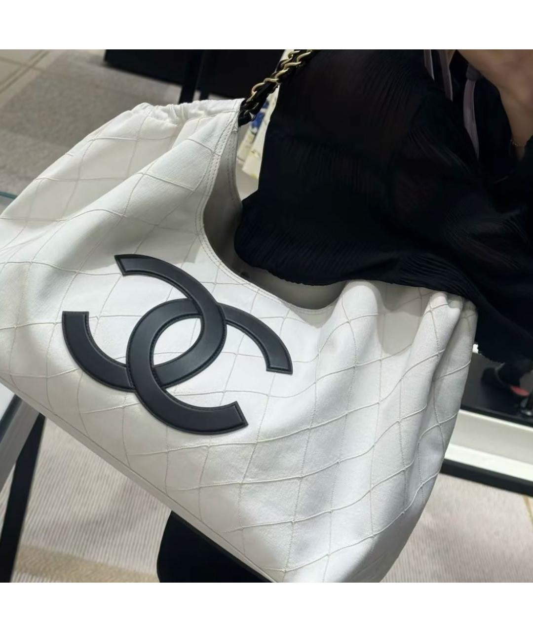 CHANEL Белая деним сумка тоут, фото 8