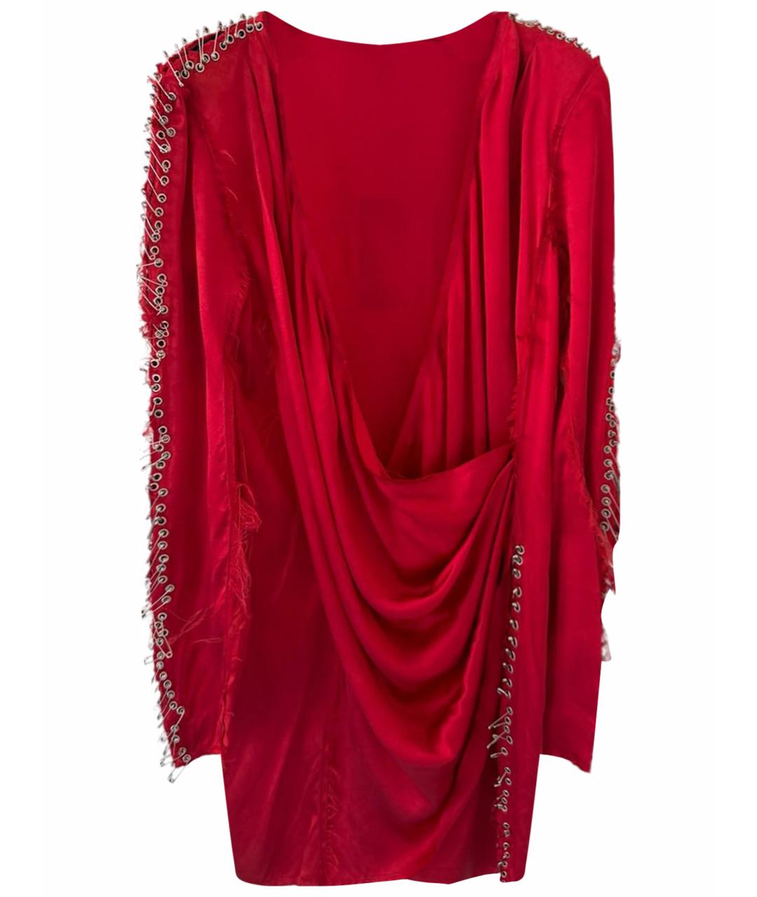 BALMAIN Красное шелковое коктейльное платье, фото 1