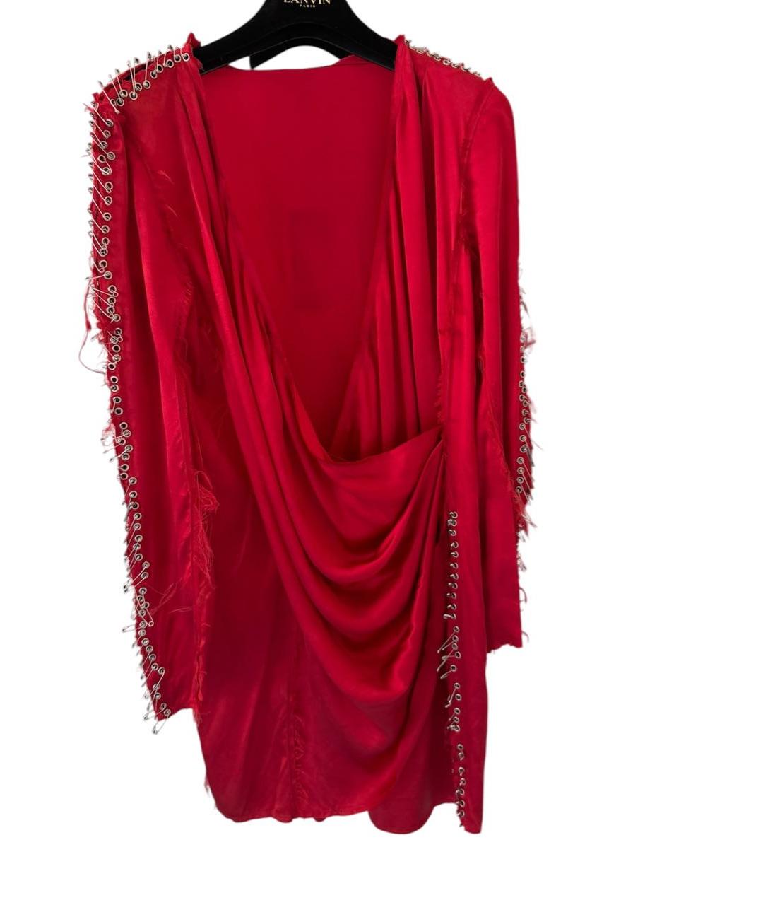 BALMAIN Красное шелковое коктейльное платье, фото 8