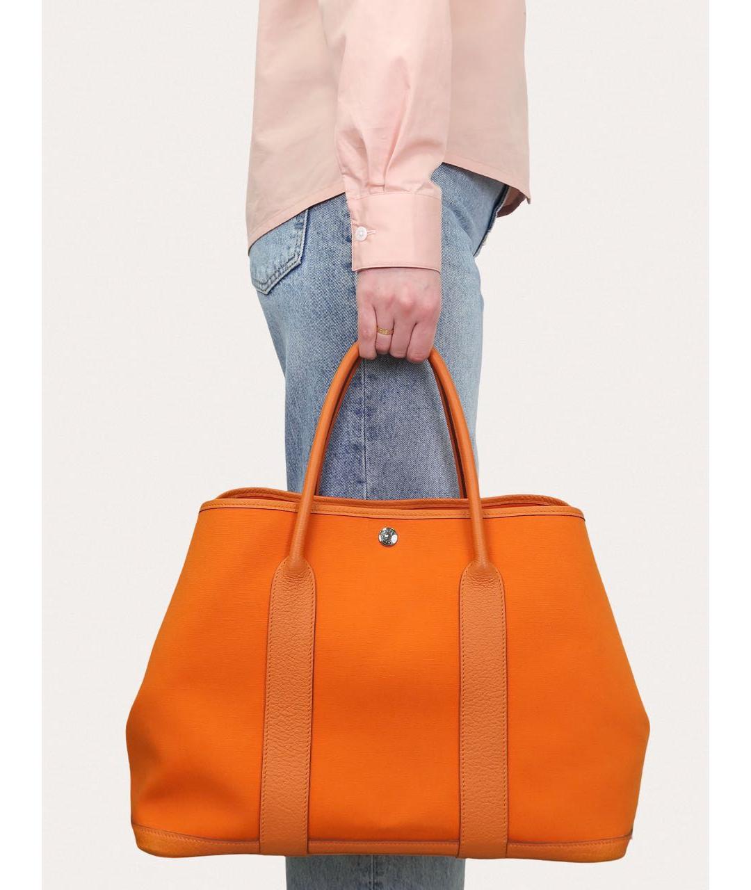 HERMES Оранжевая тканевая сумка тоут, фото 8