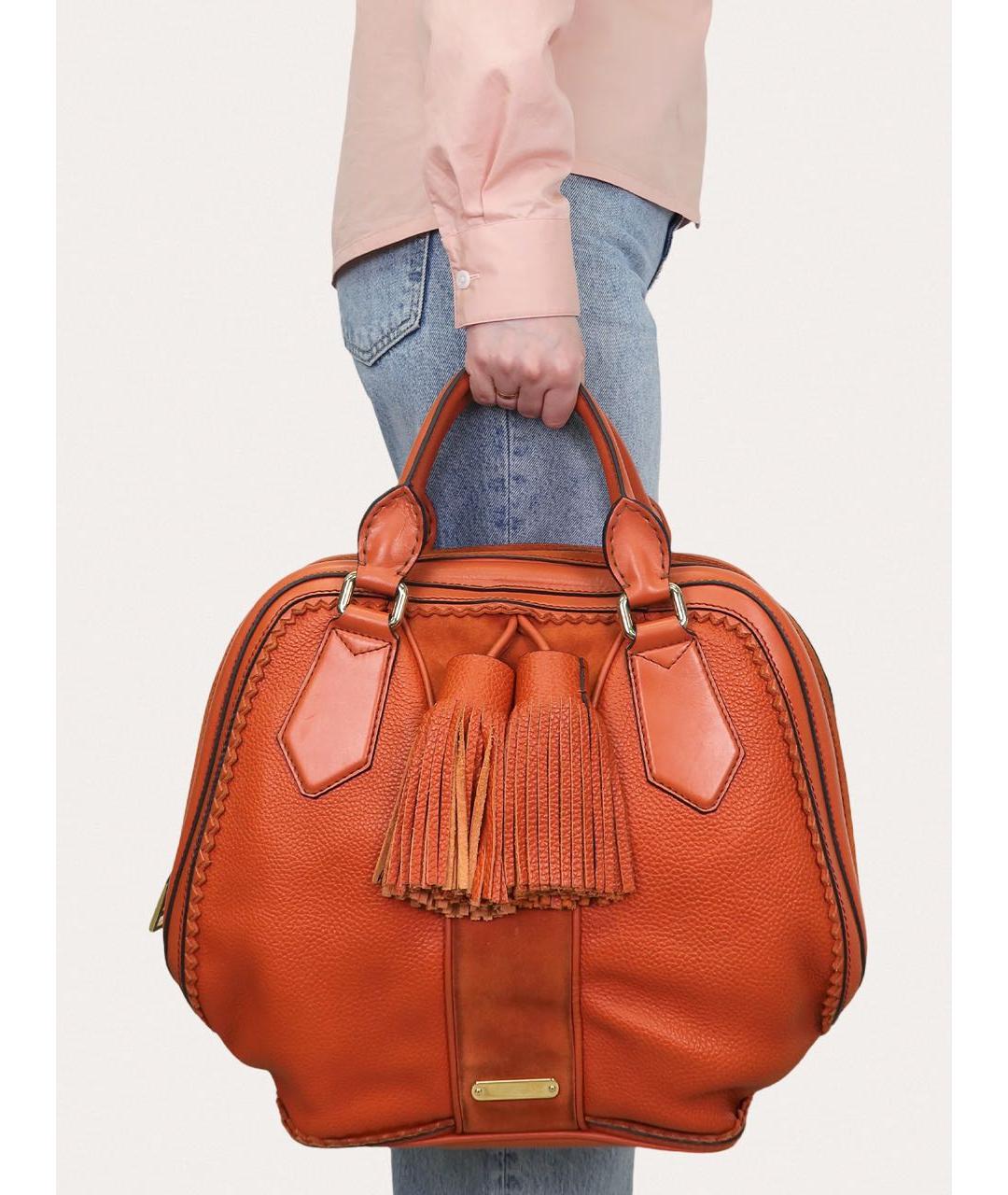BURBERRY Оранжевая кожаная сумка с короткими ручками, фото 8